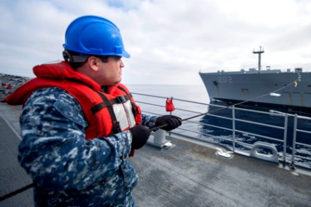 USS Mobile Bay replenishment at sea 150818-N-EH218-128