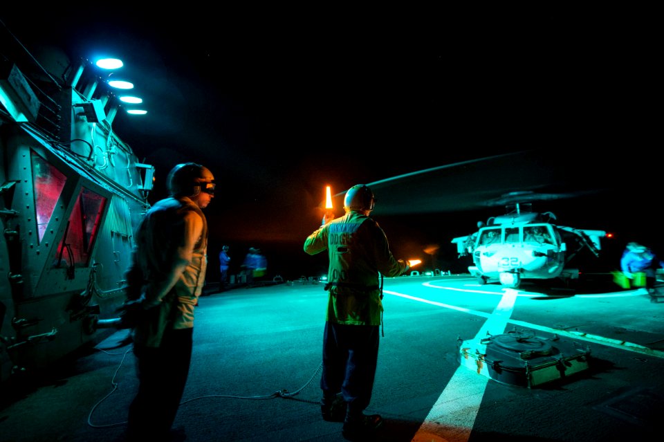 USS Mitscher conducts night delayed landing qualifications 141215-N-RB546-352
