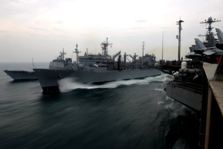USS Mobile Bay, USNS Bridge and USS John C. Stennis at sea. (8428935049) photo