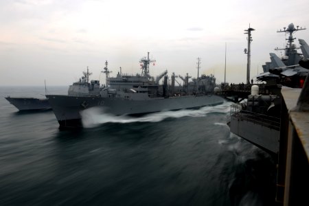 USS Mobile Bay, USNS Bridge and USS John C. Stennis at sea. (8428935049)