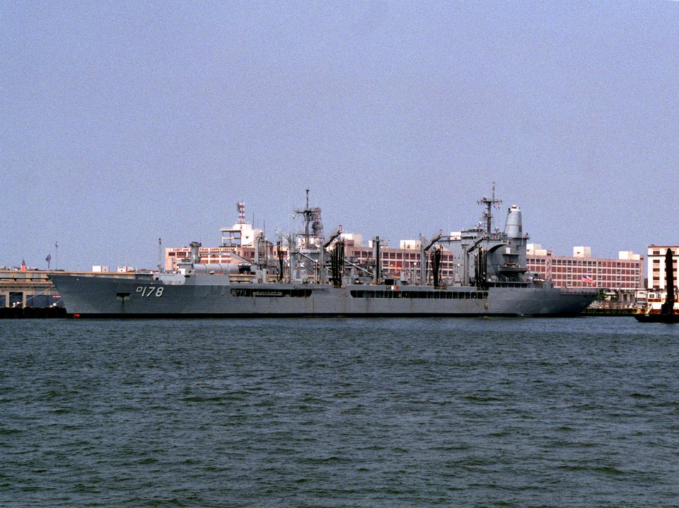 USS Monongahela (AO-178) moored at Naval Station Norfolk on 4 July 1993