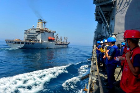 USS Monterey conducts a replenishment-at-sea. (8938605679)