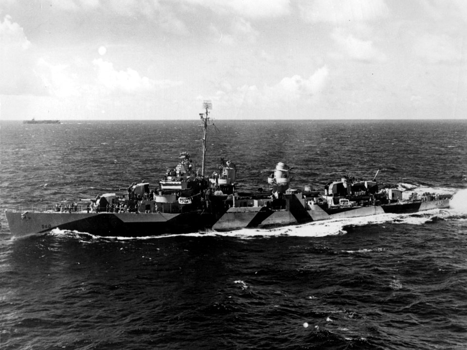 USS Morrison (DD-560) underway in the Pacific Ocean on 24 July 1944 (USN 243852)