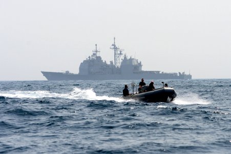 USS Monterey conducts small boat operations. (8960394379)