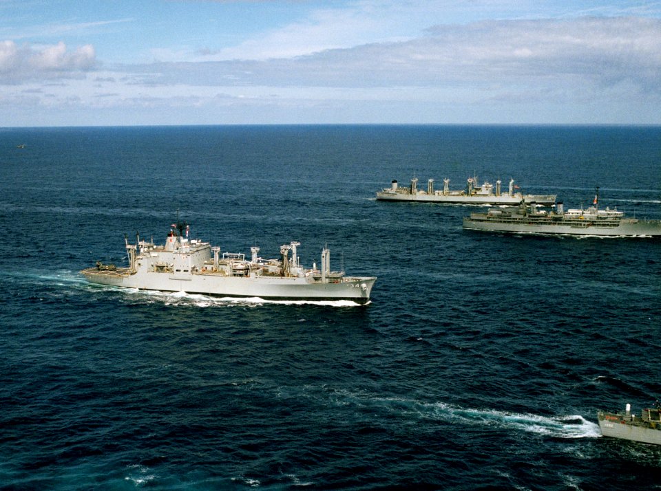 USS Mount Baker (AE-34) with Yosemite (AD-19) and Caloosahatchee (AO-98) 1988