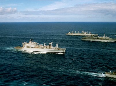 USS Mount Baker (AE-34) with Yosemite (AD-19) and Caloosahatchee (AO-98) 1988 photo