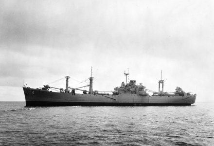 USS Mount Baker (AE-4) off the San Francisco Naval Shipyard on 16 December 1955 (6927518) photo