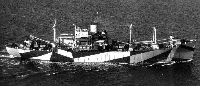 USS Montour (APA-101) underway at sea on 29 December 1944 (BS 75836)