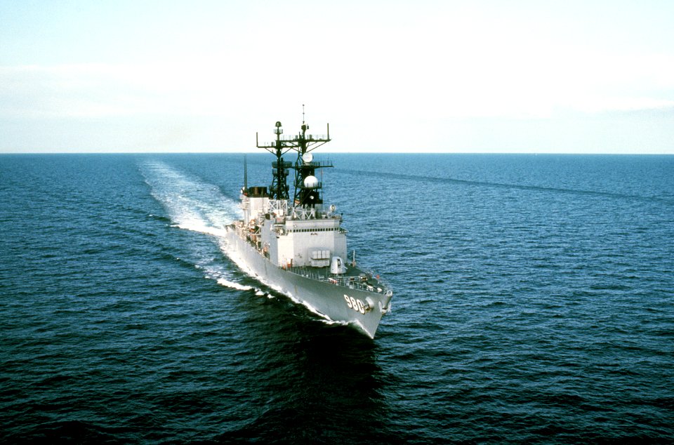 USS Moosbrugger (DD-980) elevated stbd bow view