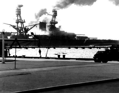 USS Nevada burning-Pearl Harbor