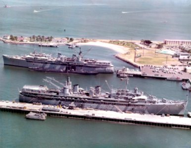 USS Nereus (AS-17) and USS Sperry (AS-12) at anchor at San Diego, California (USA), circa in 1970 photo