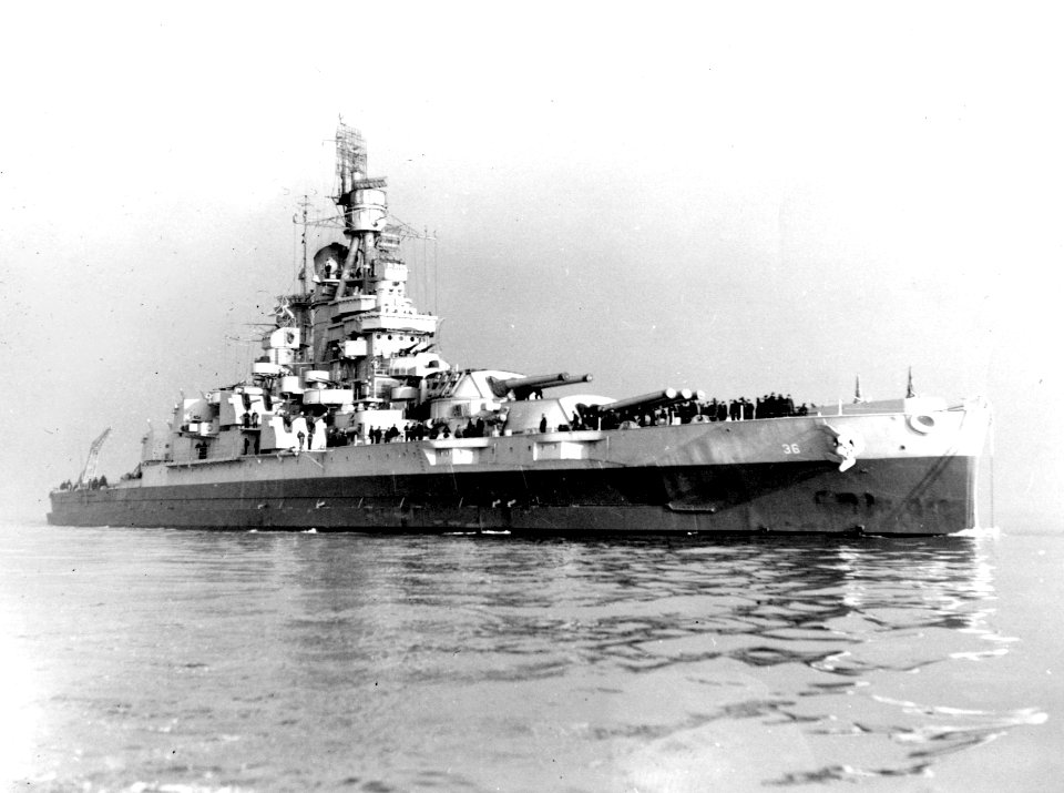 USS Nevada (BB-36) at sea in 1943