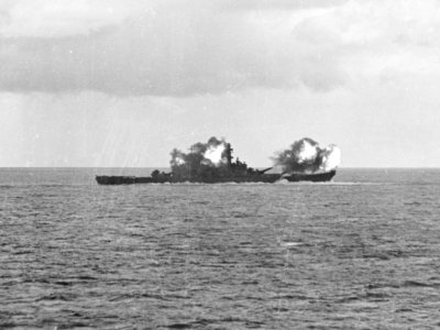 USS New Jersey (BB-62) bombarding Tinian in June 1944