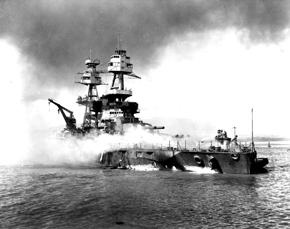 USS Nevada temporarily beached on hospital point 925AM NARA-80-G-19940