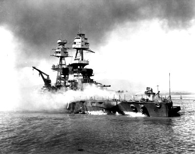 USS Nevada temporarily beached on hospital point 925AM NARA-80-G-19940