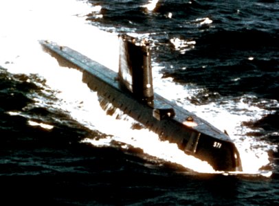 USS Nautilus (SSN-571) underway at sea in November 1955