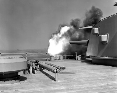 USS New Jersey BB-62 gun firing 1953