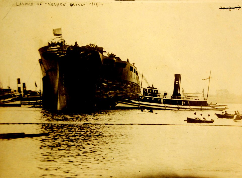 USS Nevada (BB-36) launching, Fore River Shipbuilding, Quincy, Massachusetts, 1914 (28100381241)