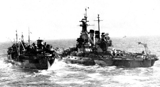 USS Neches (AO-47) refueling USS North Carolina (BB-55) in the Pacific Ocean, 30 November 1944