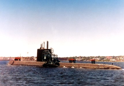 USS Nautilus (SSN-571) leaving New London in September 1977