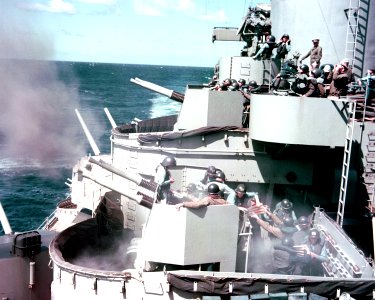 USS New Jersey (BB-62) 40 mm guns firing