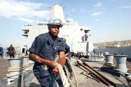 USS New York sailors prep for Marseille departure 150703-N-XG464-020