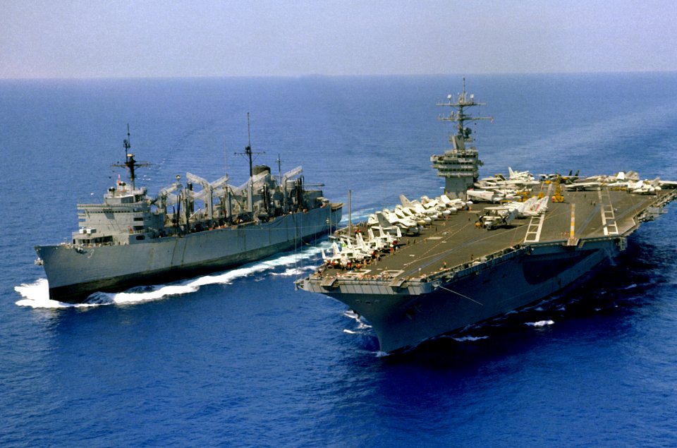 USS Nimitz (CVN-68) and USS Seattle (AOE-3) in 1981