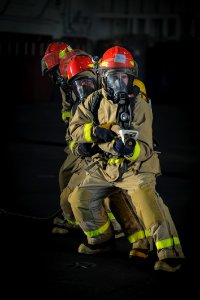 USS Nimitz Sailors practice firefighting techniques 140725-N-MX772-210