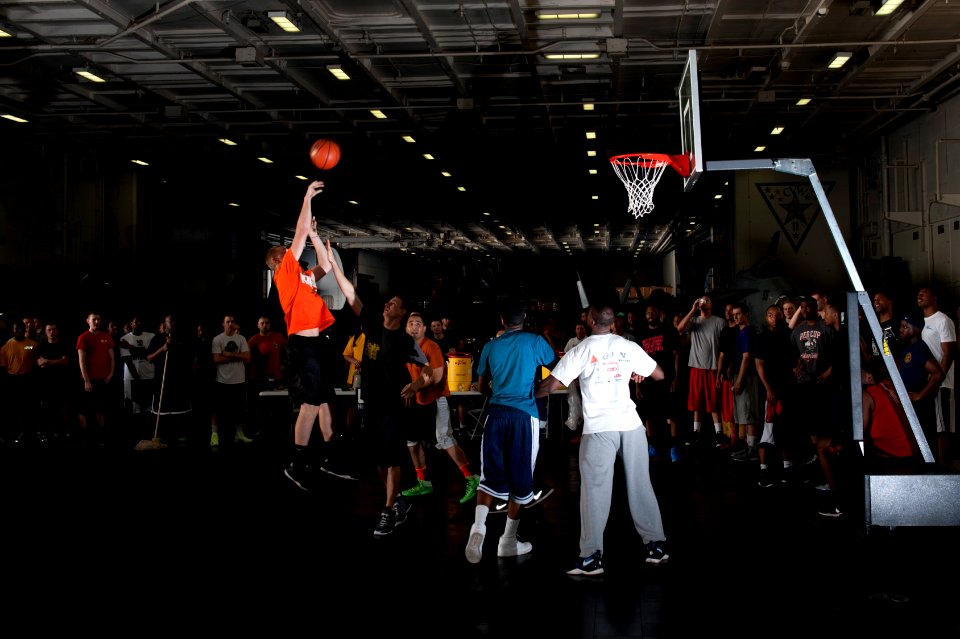 USS Nimitz Sailors play basketball 130623-N-LP801-013