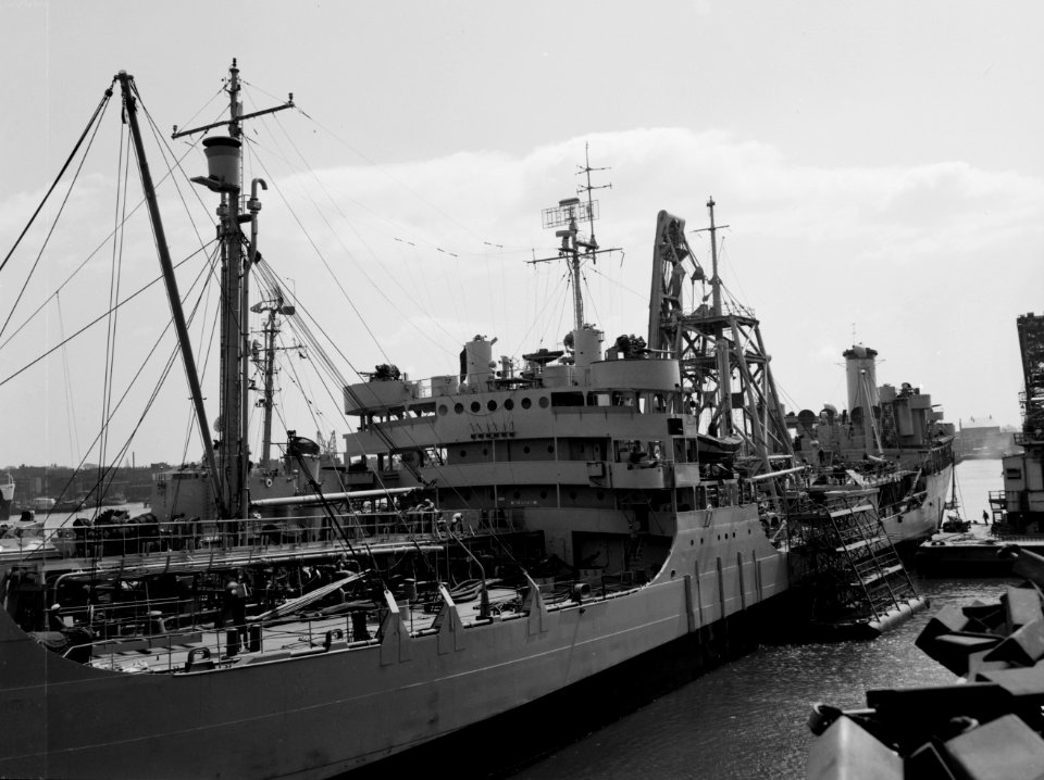 USS Niobrara (AO-72) at the New York Naval Shipyard in 1953