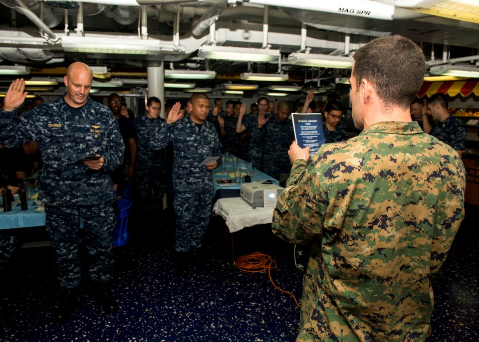 USS Nimitz sailors recite pledge 130617-N-LP801-008