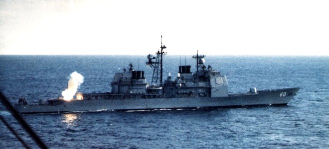 USS Normandy (CG-60) fires a Tomahawk cruise missile during the 1991 Gulf War