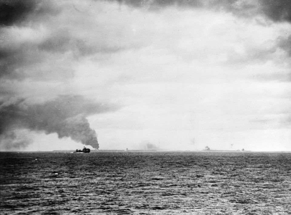 USS Northampton (CA-26) firing on Wotje on 1 February 1942
