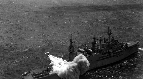 USS Norton Sound (AV-11) launches a LTV-N-2 Loon missile on 26 January 1949 (USN 415146)