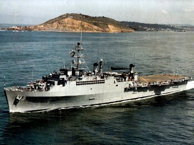 USS Ogden (LPD-5) passing Point Loma c1985