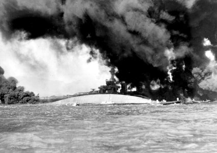 USS Oklahoma (BB-37) at Pearl Harbor with USS Maryland (BB-46) behind 1941
