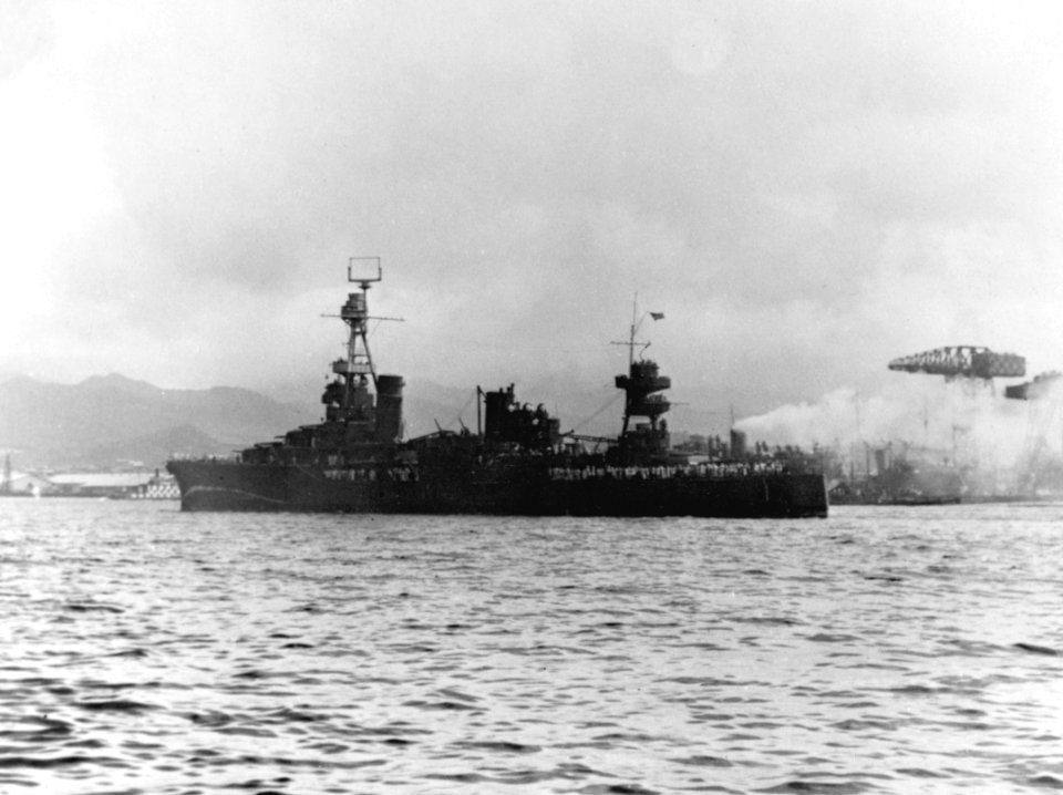 USS Northampton (CA-26) entering Pearl Harbor on 8 December 1941