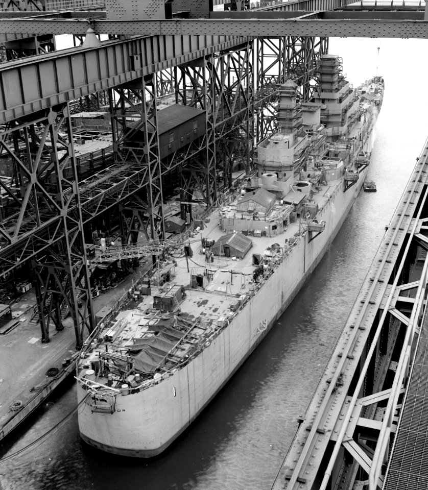 USS Northampton (CLC-1) at the Fore River Shipyard in December 1951