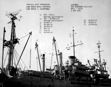 USS Okanogan (APA-220) radar arrangement, 4 October 1955 (7575065)