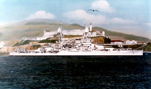 USS Oklahoma (BB-37) passing Alcatraz in the 1930s photo