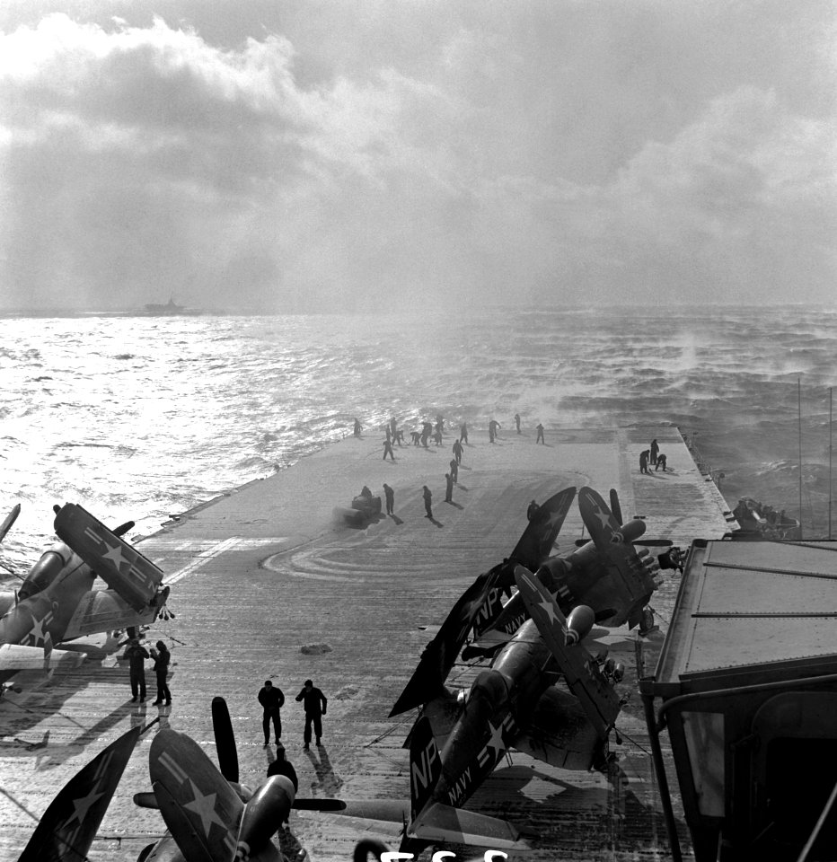 USS Oriskany CVA-34 with snow 1953