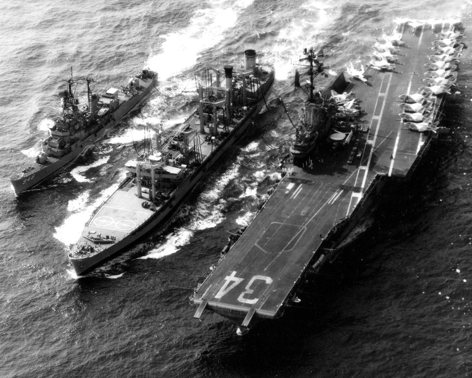 USS Oriskany (CVA-34) and USS Morton (DD-948) replenishment 1974