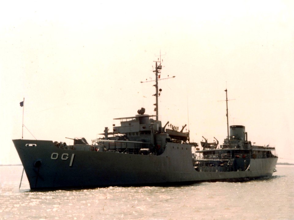 USS Patapsco (AOG-1) at anchor off Cua Viet, Vietnam, in 1967 (2014.54.01)