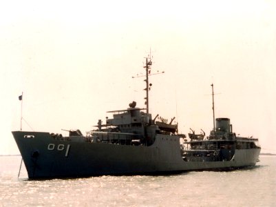 USS Patapsco (AOG-1) at anchor off Cua Viet, Vietnam, in 1967 (2014.54.01)