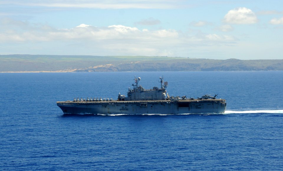 USS Peleliu departs Pearl Harbor 130506-N-AQ172-112