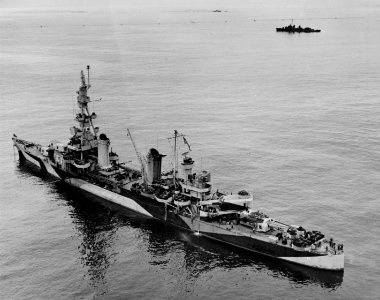 USS Pensacola (CA-24) in Massacre Bay, Attu Island, on 9 June 1944 (NH 97839)