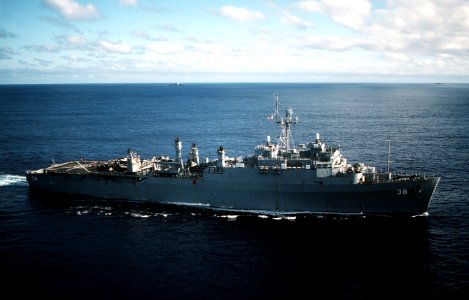 USS Pensacola (LSD-38) transiting the Atlantic Ocean on 12 August 1988