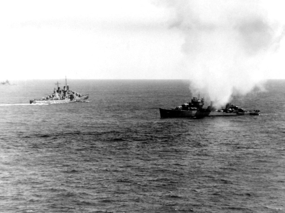 USS Phelps (DD-360) and USS Atlanta (CL-51) during the Battle of Midway, 6 May 1942 (80-G-7751)