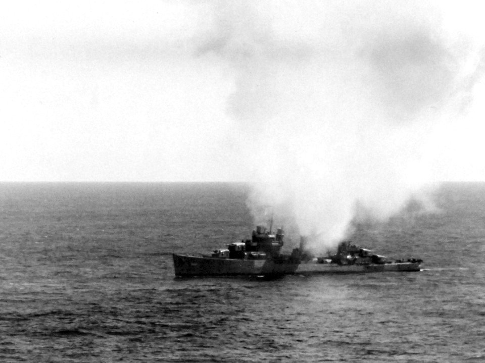USS Phelps (DD-360) temporarily losing propulsion during the Battle of Midway, 6 May 1942 (80-G-7751)