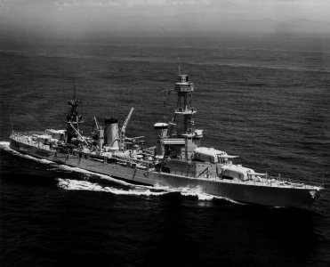 USS Pensacola (CA-24) underway at sea in September 1935 (NH 97838)